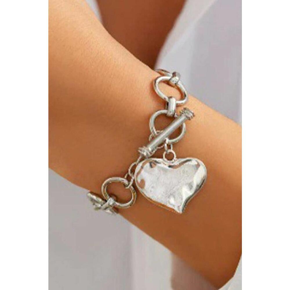 Silvertone Heart Charm Bracelet - 7 inches